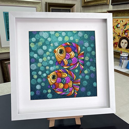 Peces de Colores - Arte bordado enmarcado