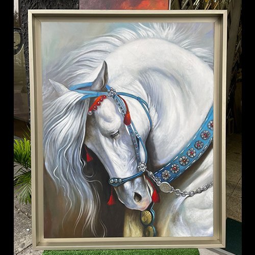 Caballo blanco enmarcado - Nelson Vera Marquetería