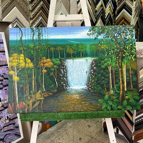 Cascada Verde - Pintura de naturaleza