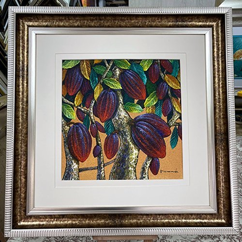 Cacao - Pintura de frutas ecuatorianas enmarcada